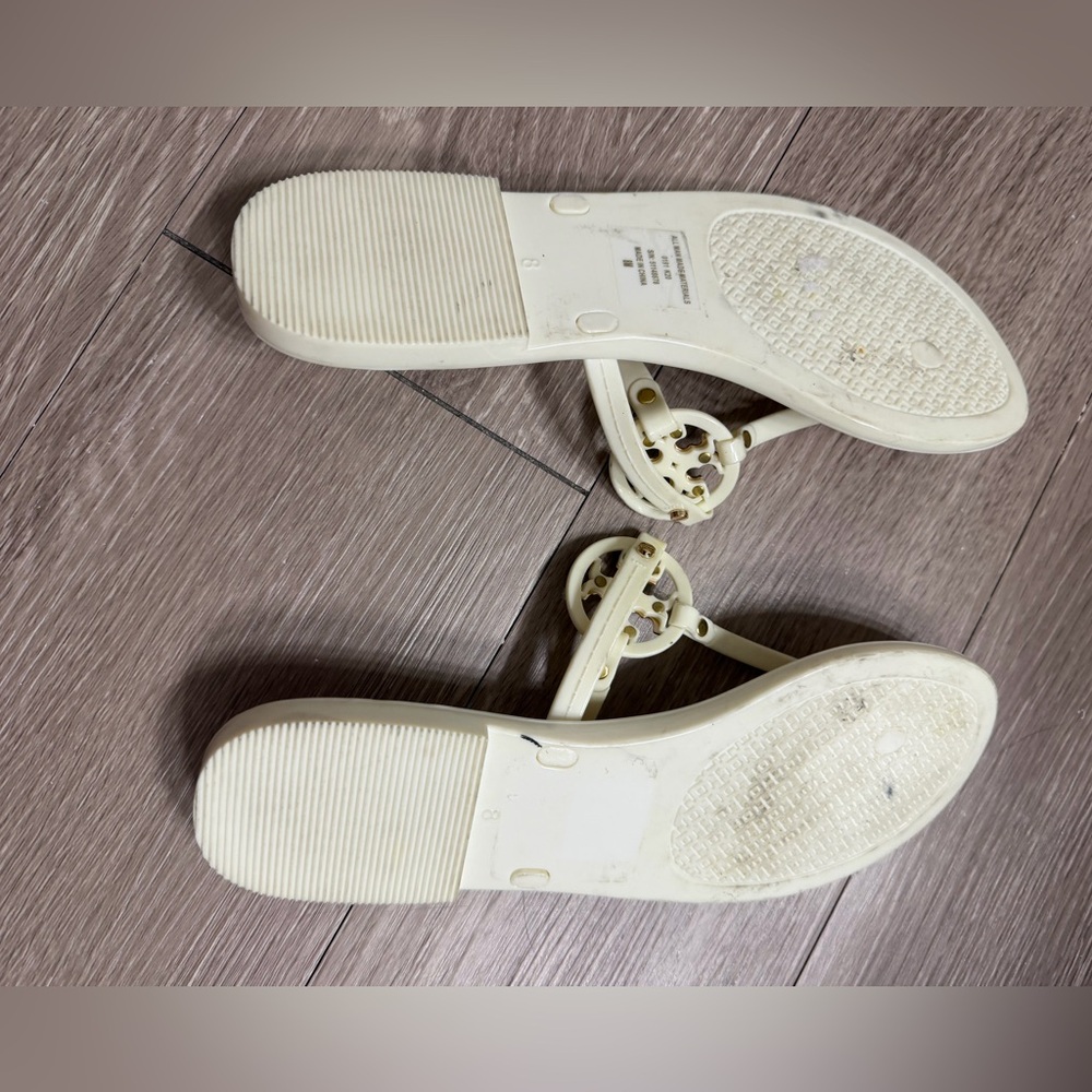 Tory Burch Miller Jelly Sandals Ivory | Gold Logo | Size 8 - Picture 3 of 4